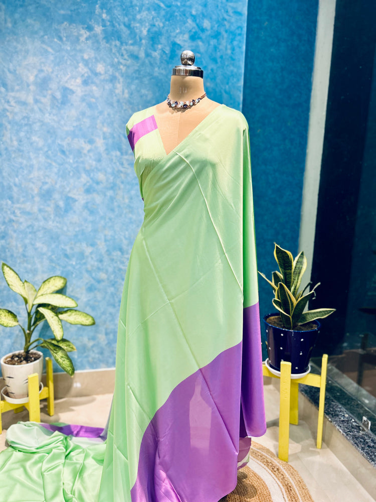 Beautiful Pista Green Satin Sari