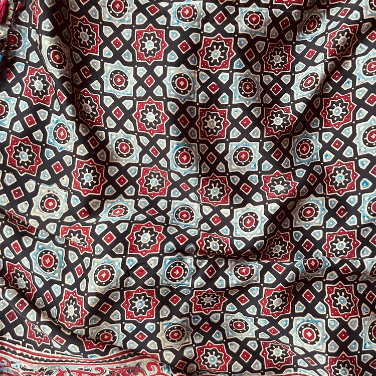 MULTICOLOR AJRAK BLOCK PRINTED MODAL SILK SARI