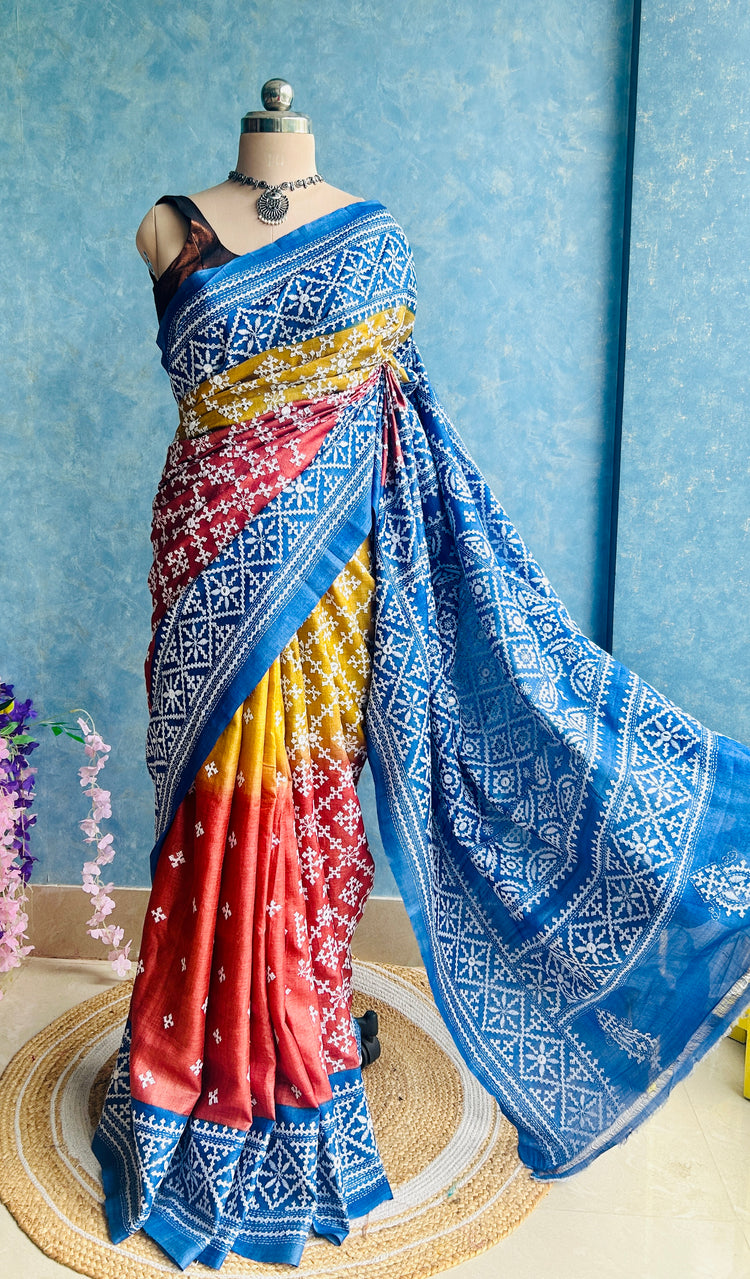 Hand Embroidered Kutch and Mirror Work Gachi Tusser Silk