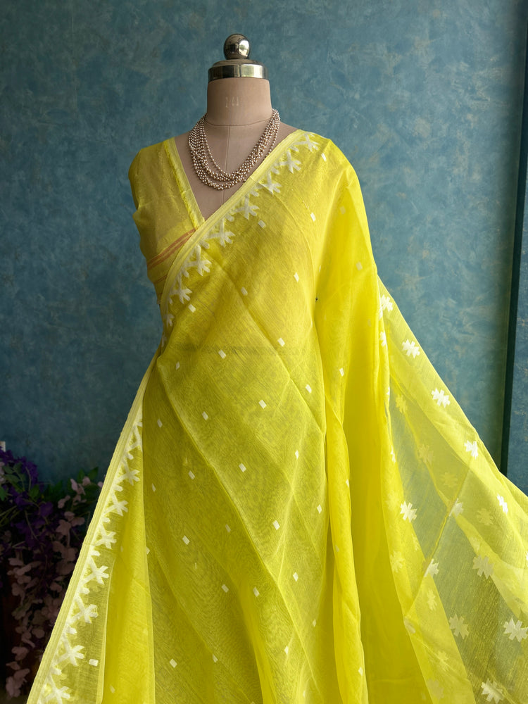 Lemon Yellow Soft Dhakai Jamdani