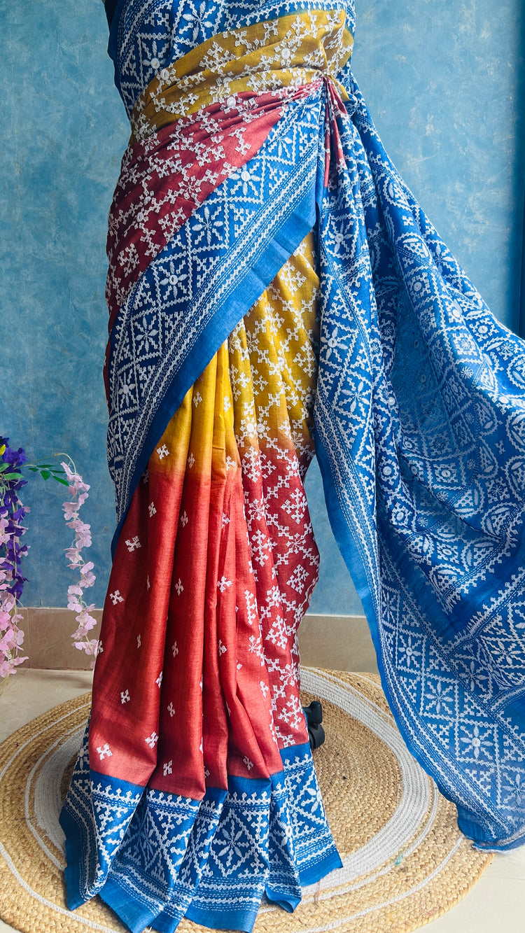 Hand Embroidered Kutch and Mirror Work Gachi Tusser Silk