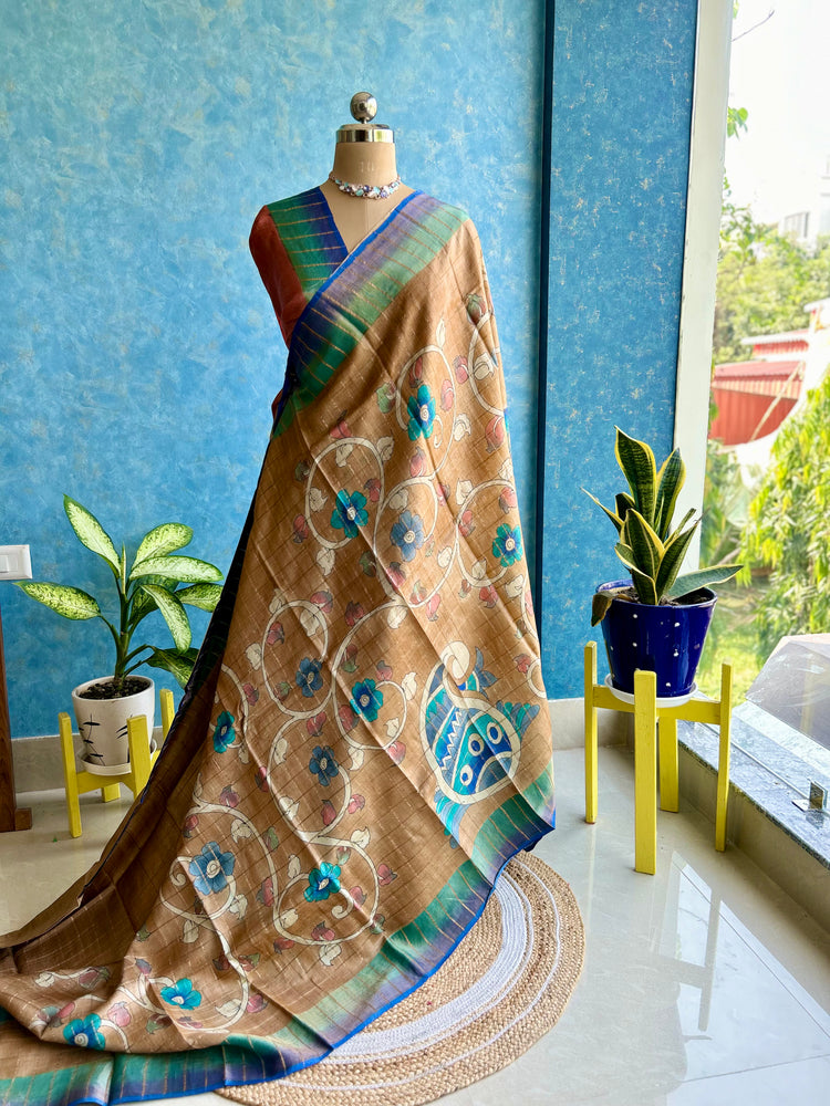 HandPaint Kalamakari on Pure Tussar Silk