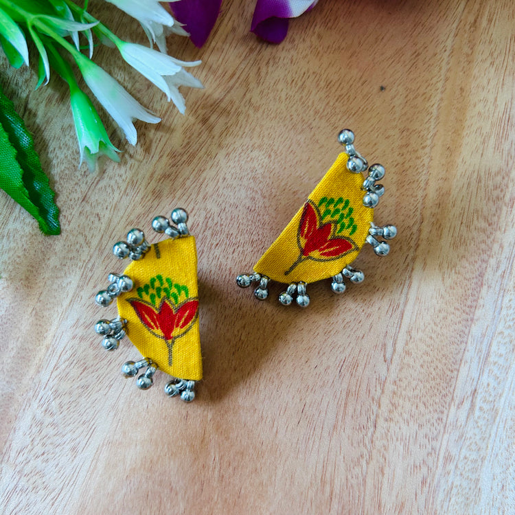 Handcrafted Ajrakh Fabric Chandra Earrings