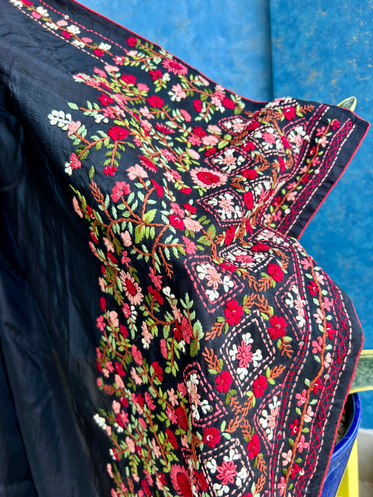Black Multi Thread Embroidery Sari