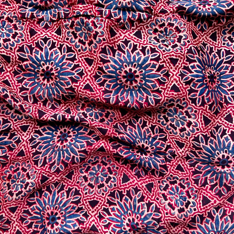 RUBY RED AJRAK BLOCK PRINTED MODAL SILK SARI