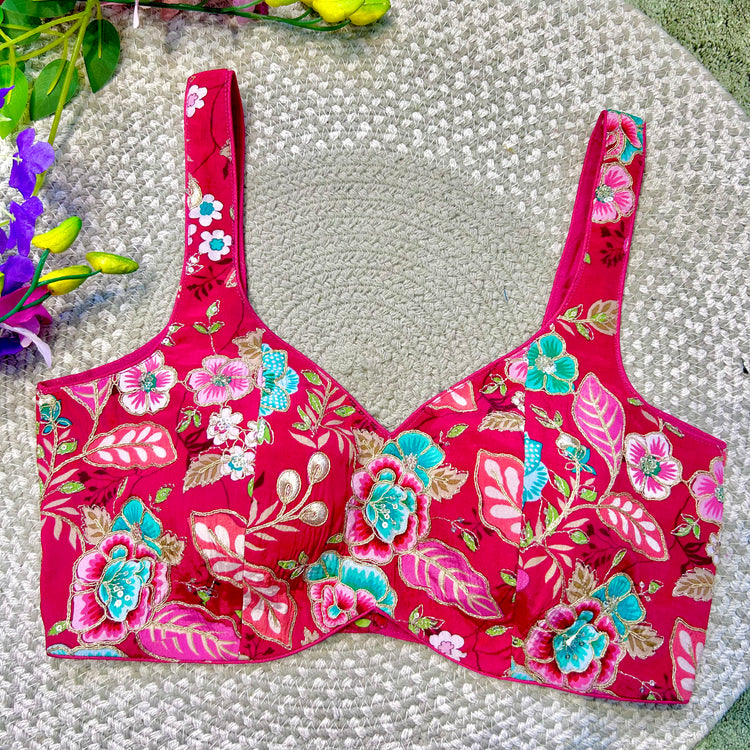 Pink Floral Designer Blouse