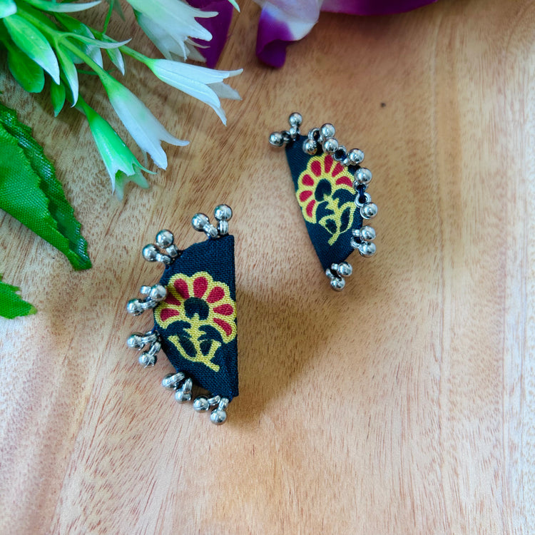 Handcrafted Ajrakh Fabric Chandra Earrings