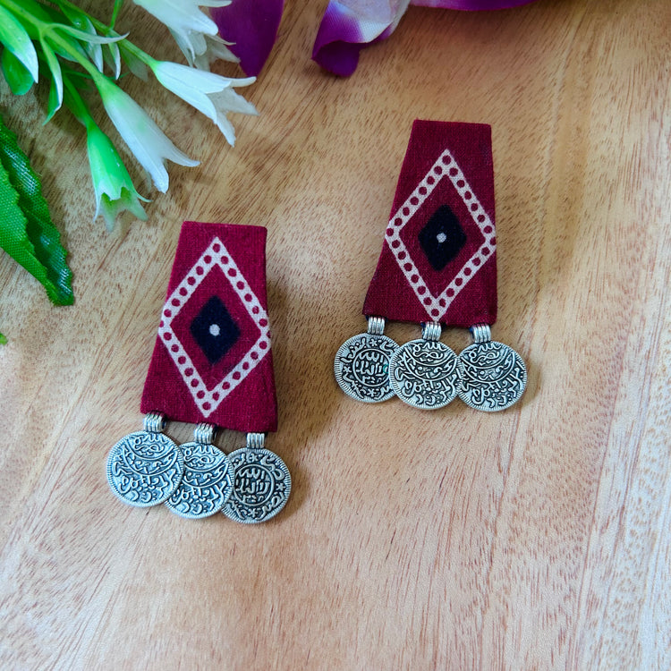 Handcrafted Ajrakh Fabric D Earrings