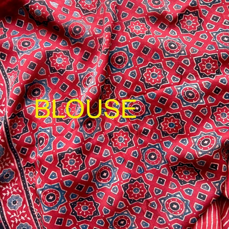 MAROON RED AJRAK BLOCK PRINTED MODAL SILK SARI