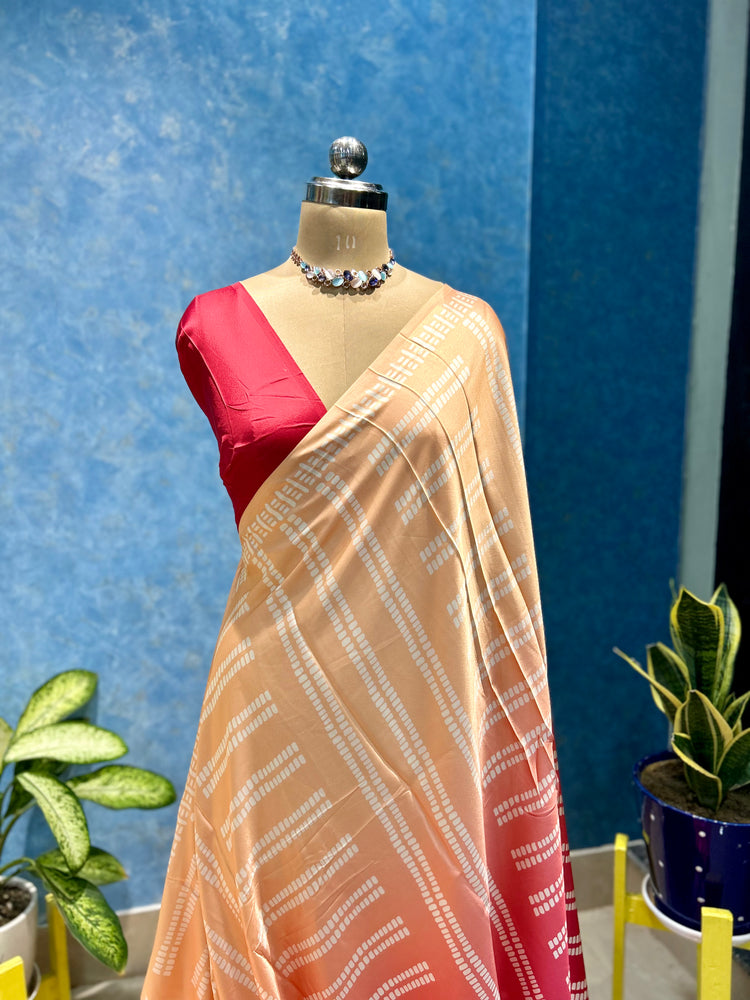 Beautiful Peach and Pink Satin Sari