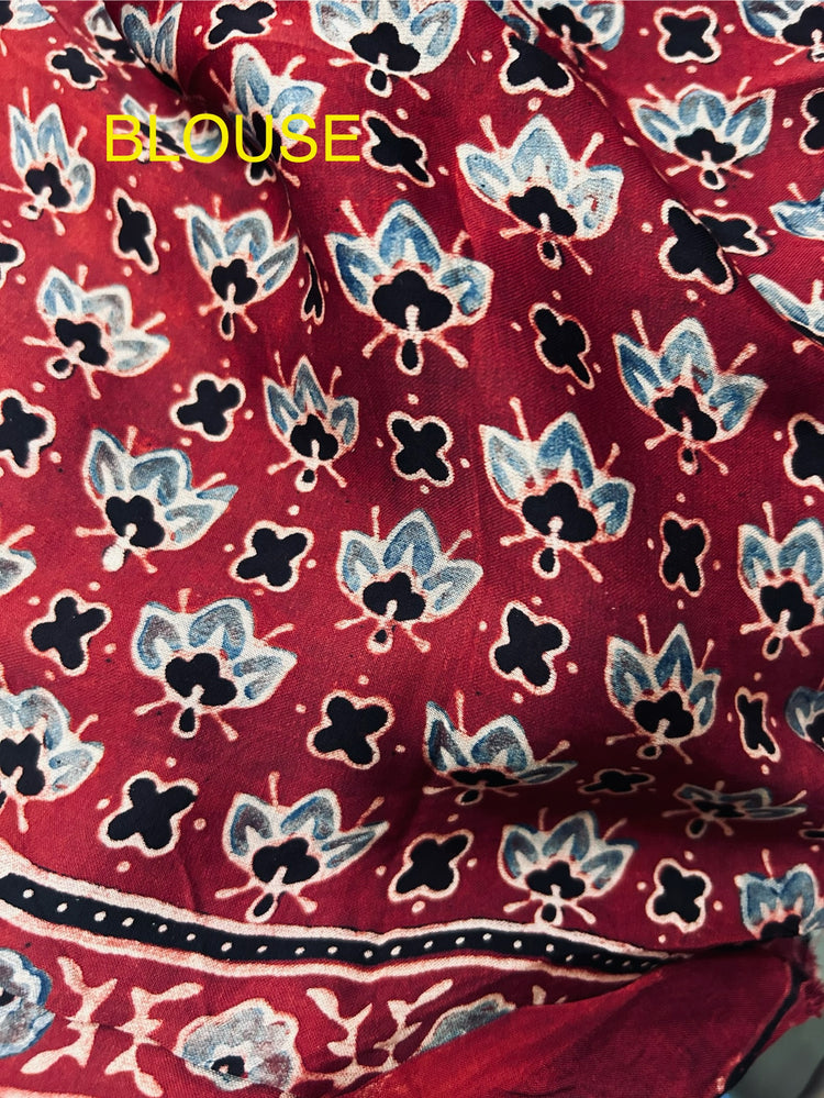 MAROON AJRAK BLOCK PRINTED MODAL SILK SARI