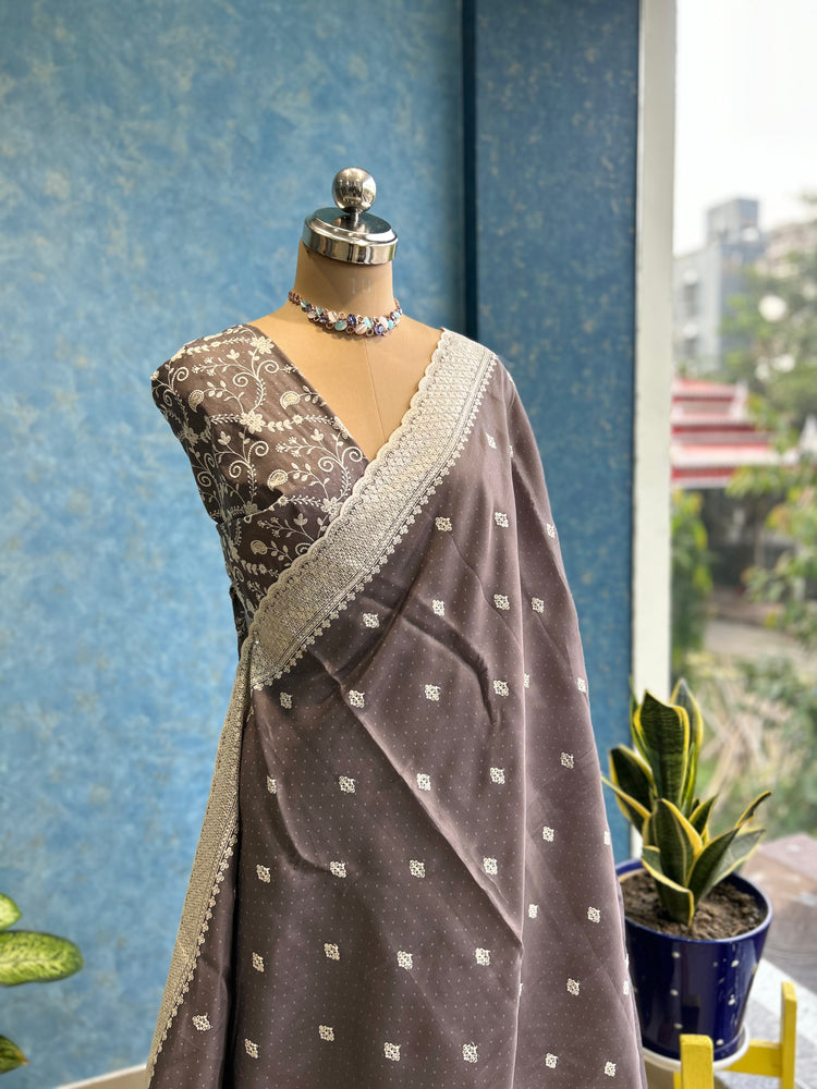 Graphite Grey Embroidery Sari