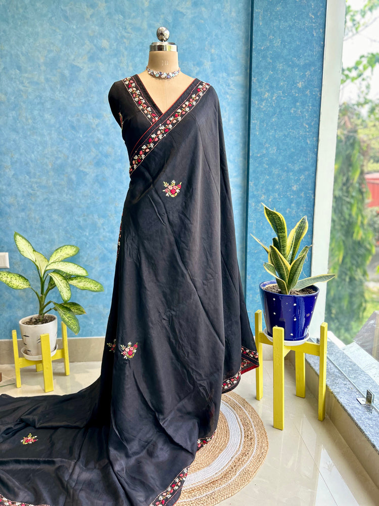 Black Multi Thread Embroidery Sari