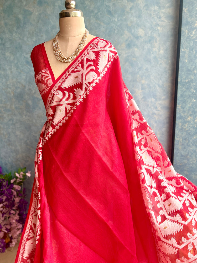 Red White Soft Dhakai Jamdani