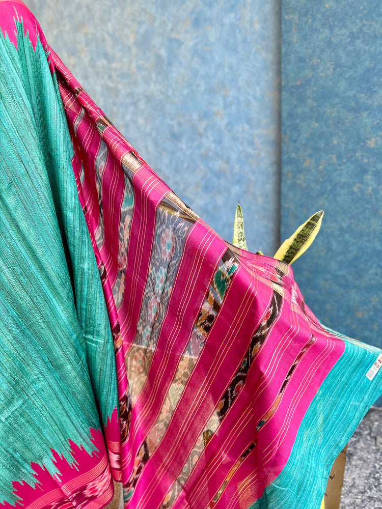 Ikkat Border on Pure Ghicha Silk