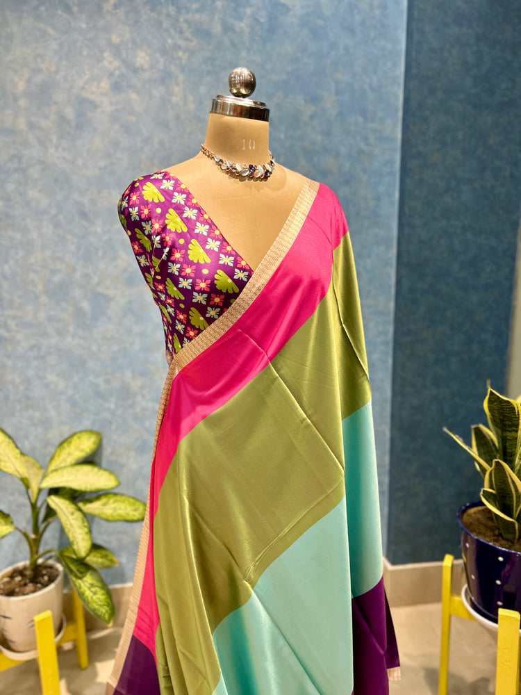 Beautiful MULTICOLOR Satin Sari