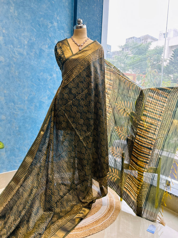 Sage Green Printed Spun Chanderi Sari