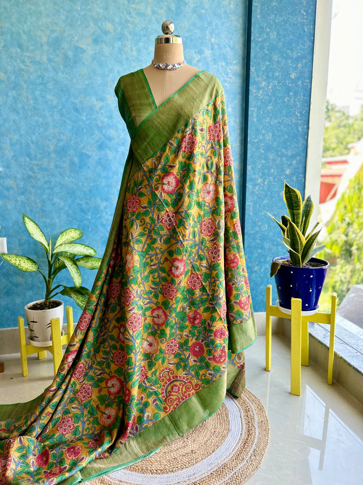 Kalamkari Handpaint with Katha Stitch on Pure Tussar Silk