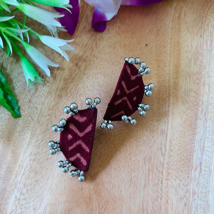 Handcrafted Ajrakh Fabric Chandra Earrings