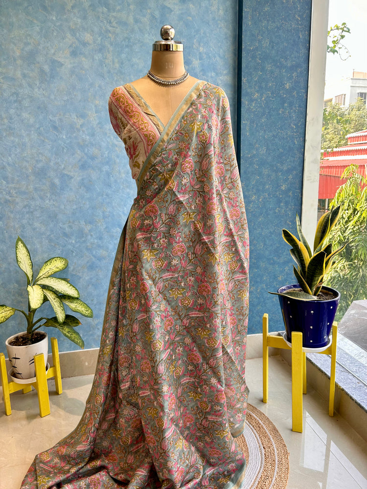 Sea Saga Hand Block Printed Chanderi Sari