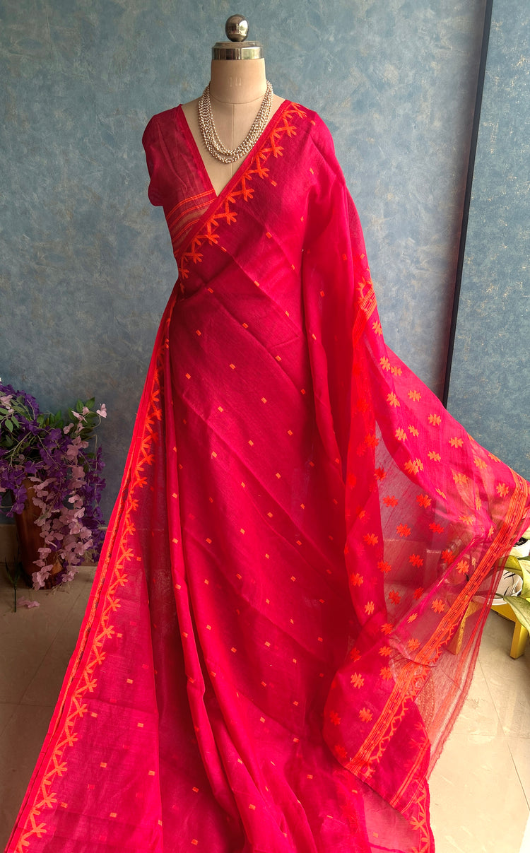 Pink Orange Soft Dhakai Jamdani