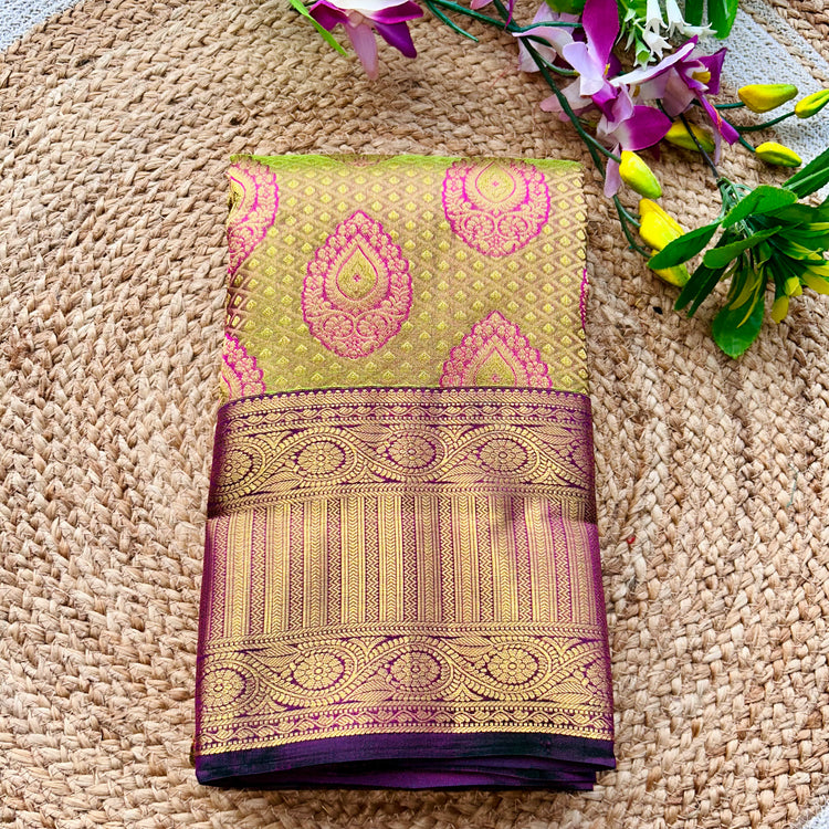 Yellow Green Kanchipuram Silk Sari