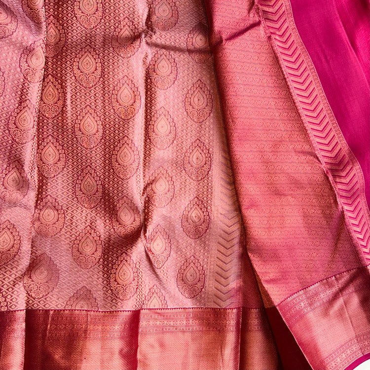 Peachy Maroon Kanchipuram Silk Sari