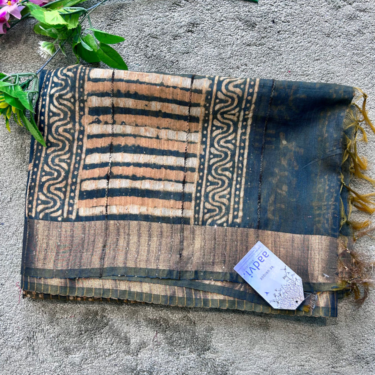 Sage Green Printed Spun Chanderi Sari