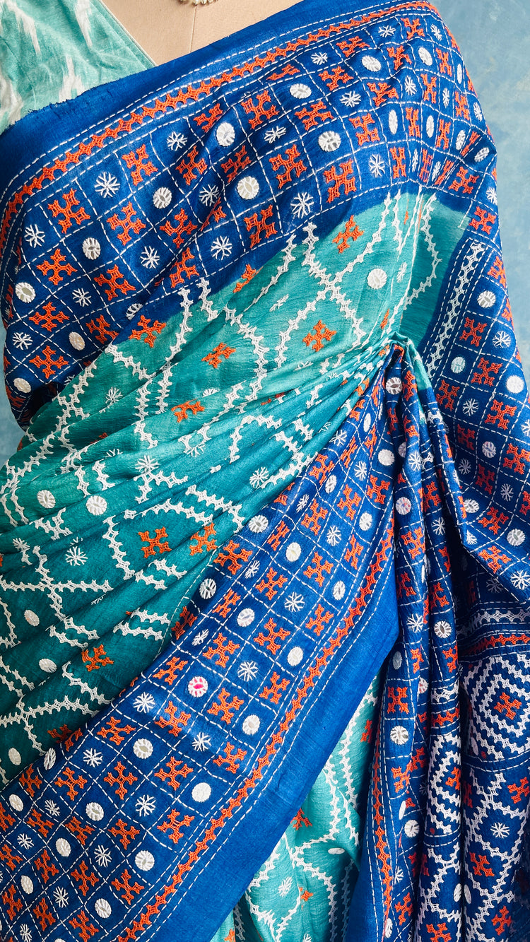 Hand Embroidered Kutch and Mirror Work Gachi Tusser Silk