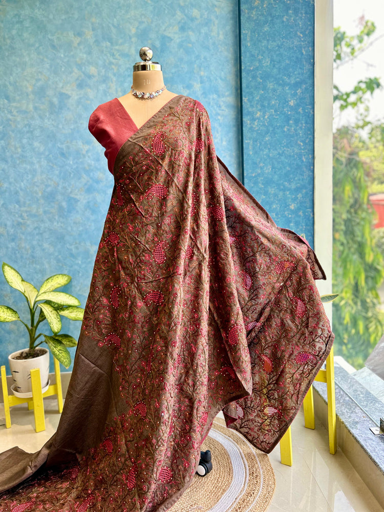 Coffee Brown Cutwork Embroidery Sari