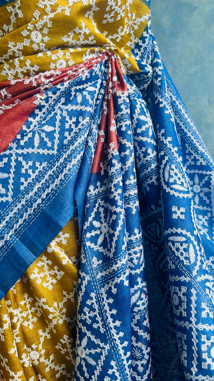 Hand Embroidered Kutch and Mirror Work Gachi Tusser Silk