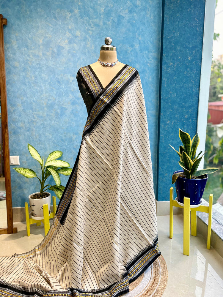 Offwhite checks on Pure Tusser Silk