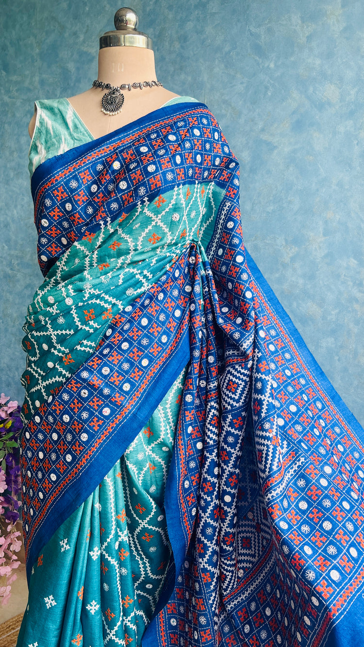 Hand Embroidered Kutch and Mirror Work Gachi Tusser Silk