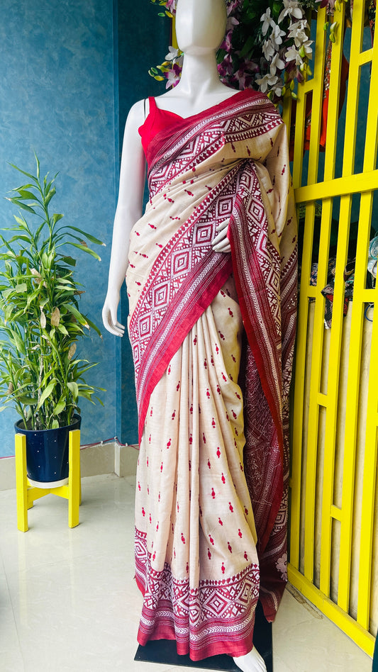 Off White Kantha Embroidery on Gachi Tusser Silk