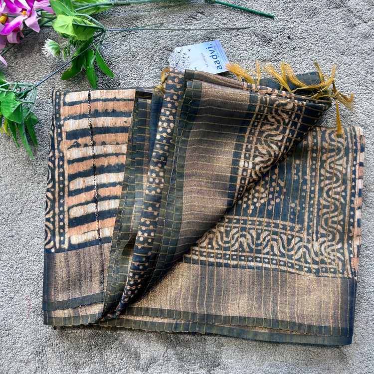 Sage Green Printed Spun Chanderi Sari