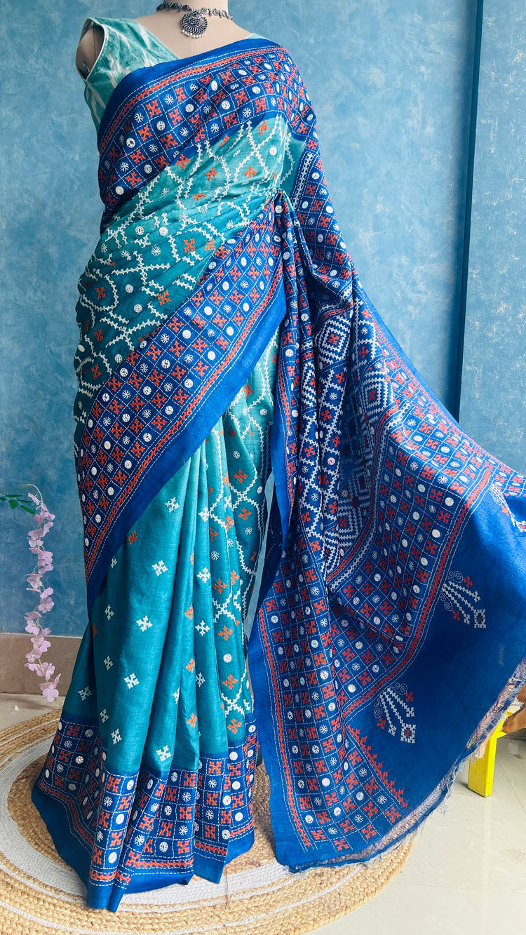 Hand Embroidered Kutch and Mirror Work Gachi Tusser Silk
