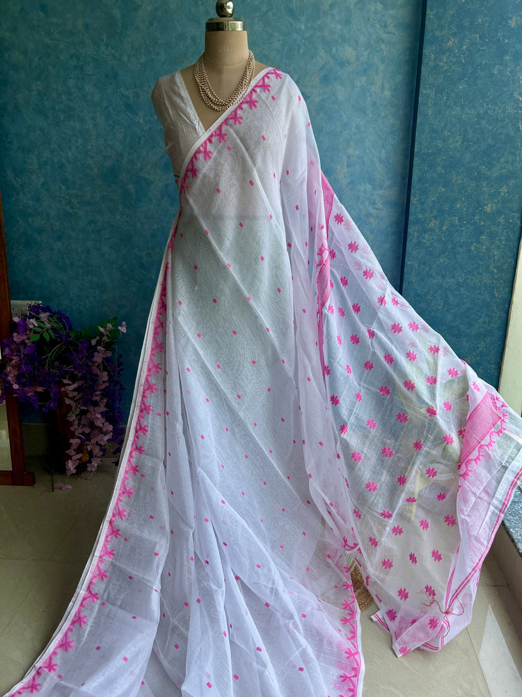 White Pink Soft Dhakai Jamdani