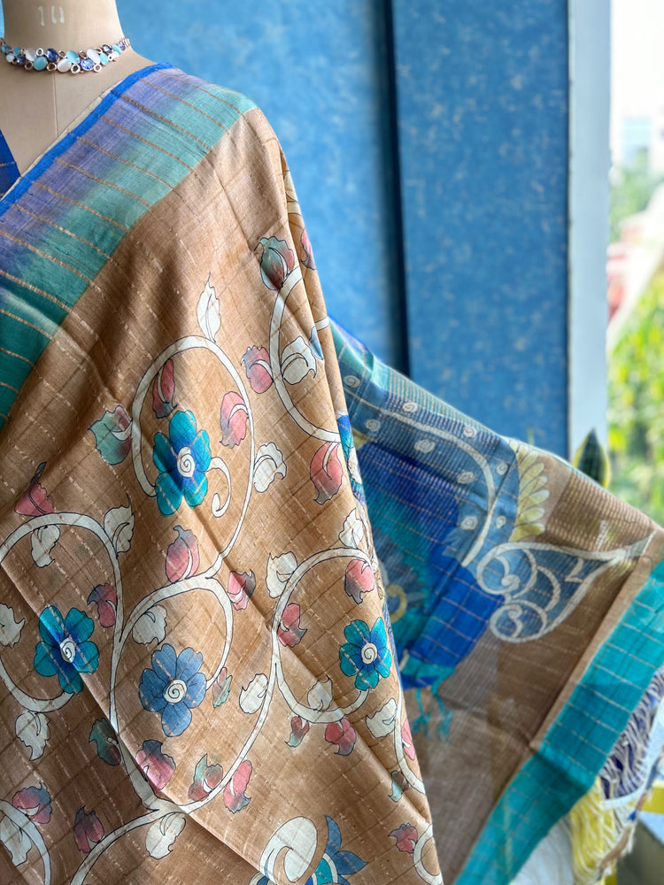 HandPaint Kalamakari on Pure Tussar Silk