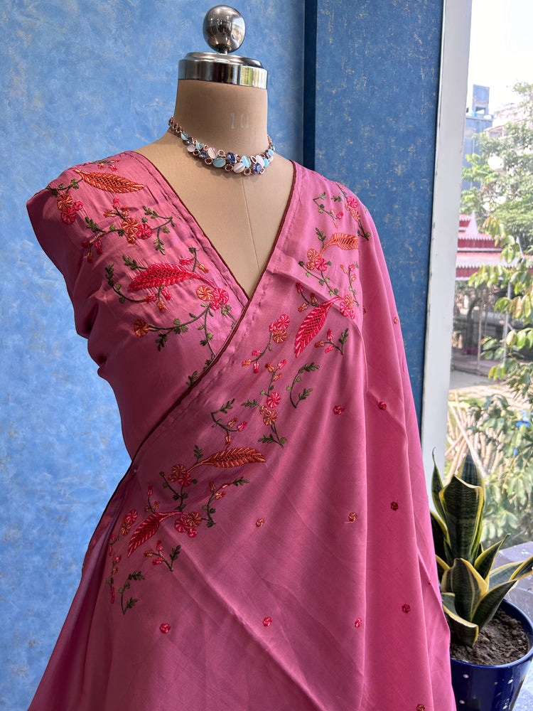 Flamingo Cutwork Embroidery Sari