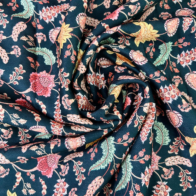 Multicolour Floral Black Pashmina Fabric