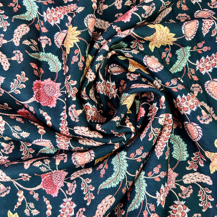 Multicolour Floral Black Pashmina  Fabric