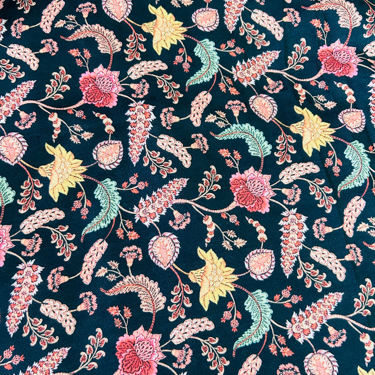 Multicolour Floral Black Pashmina  Fabric