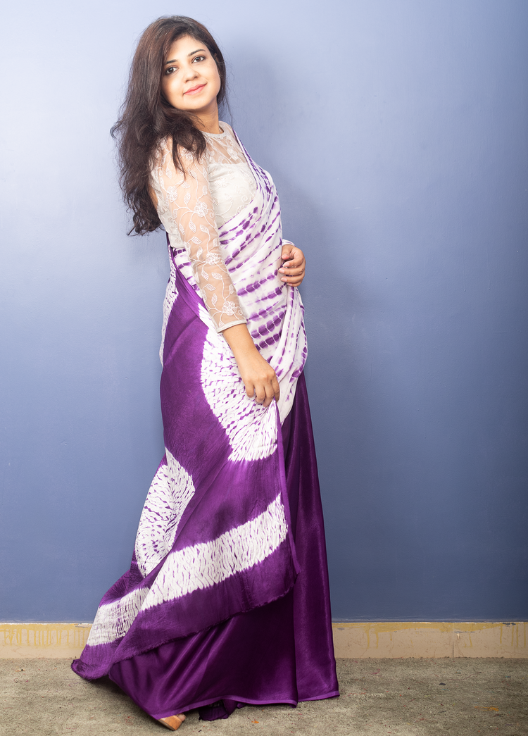 SHIBORI ON PURPLE MODAL SILK SARI