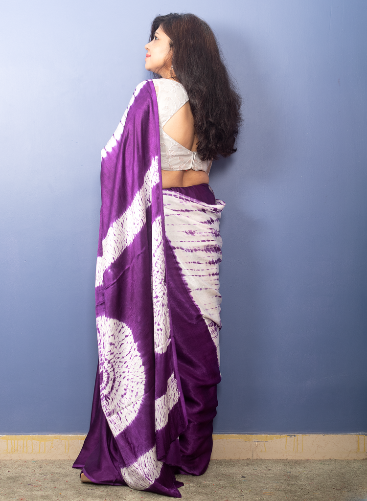 SHIBORI ON PURPLE MODAL SILK SARI