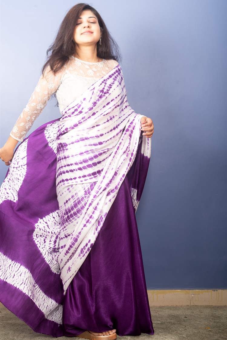 SHIBORI ON PURPLE MODAL SILK SARI
