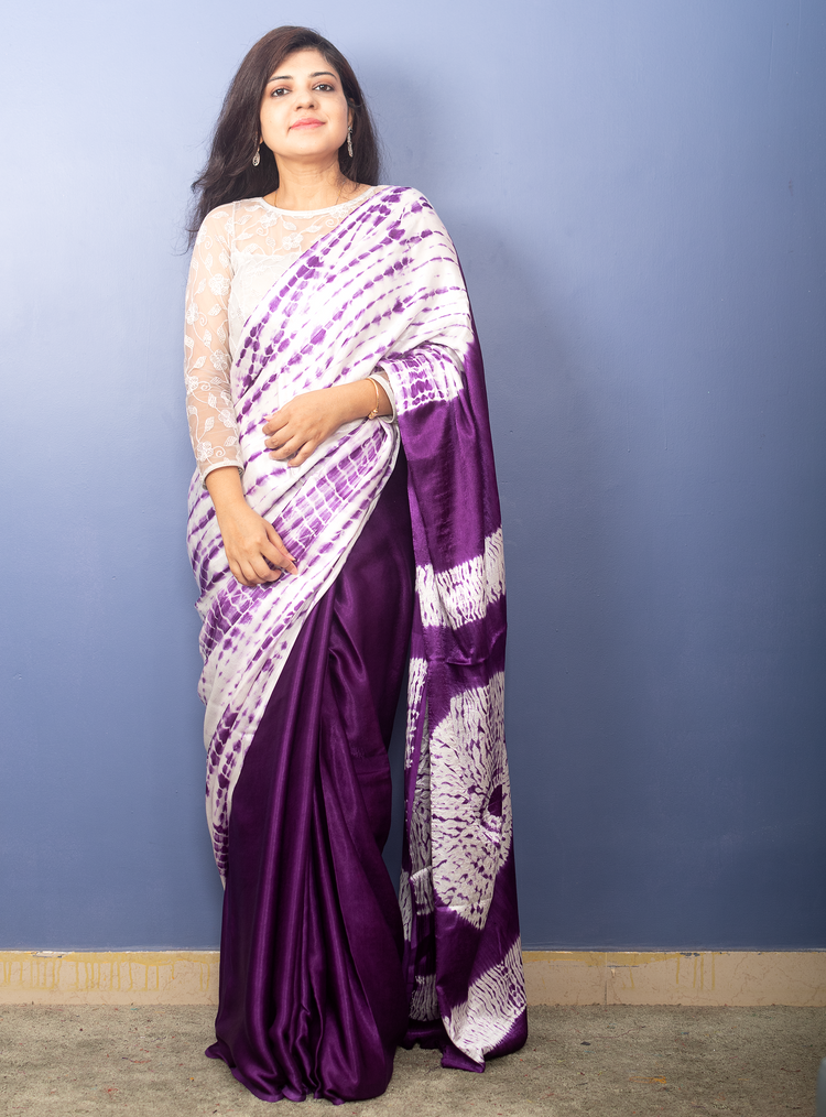 SHIBORI ON PURPLE MODAL SILK SARI