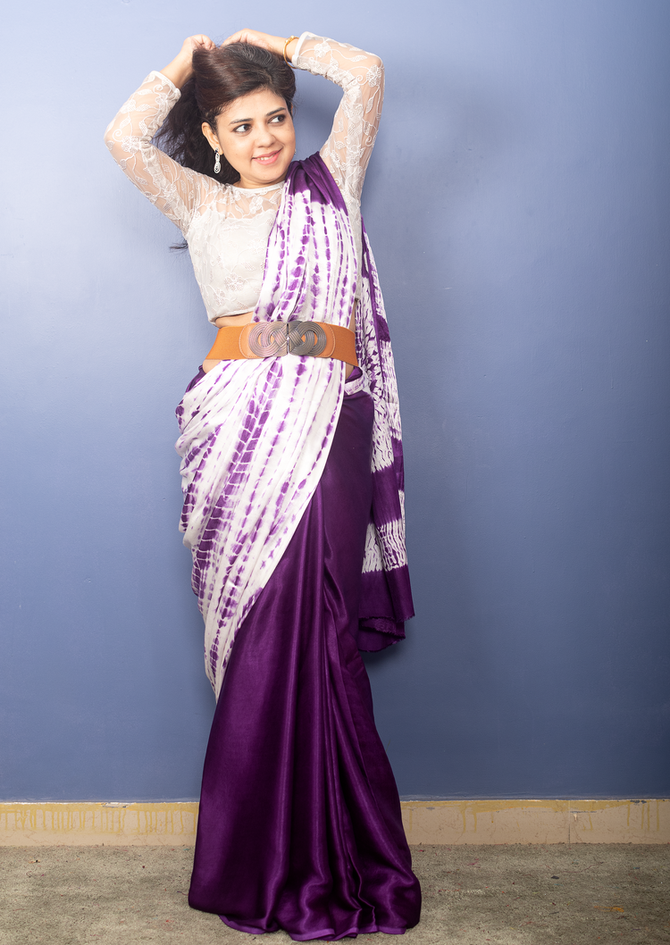 SHIBORI ON PURPLE MODAL SILK SARI
