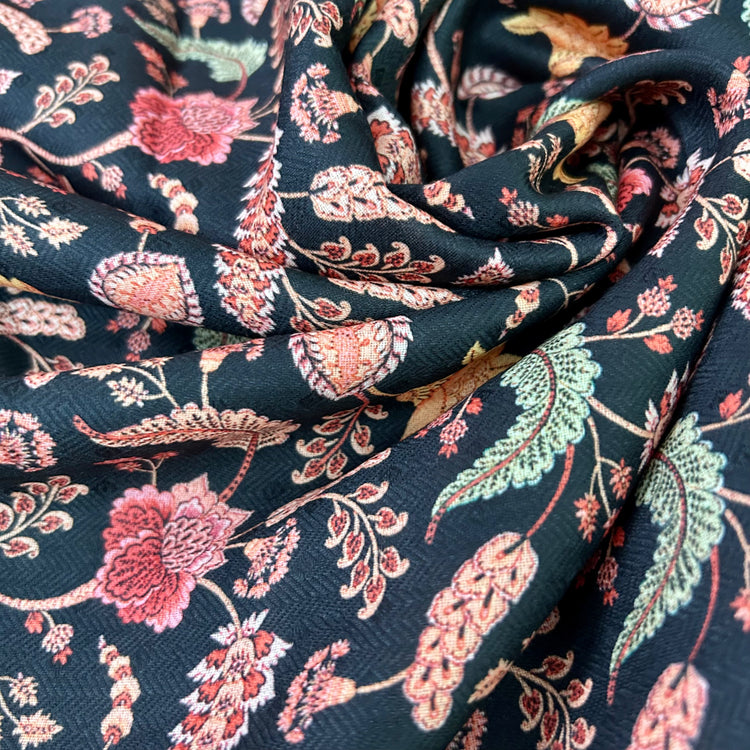 Multicolour Floral Black Pashmina  Fabric