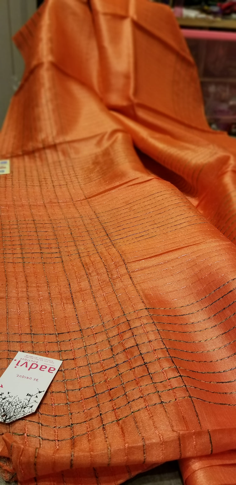 Pastel Orange Handwoven Pure Tussar Silk