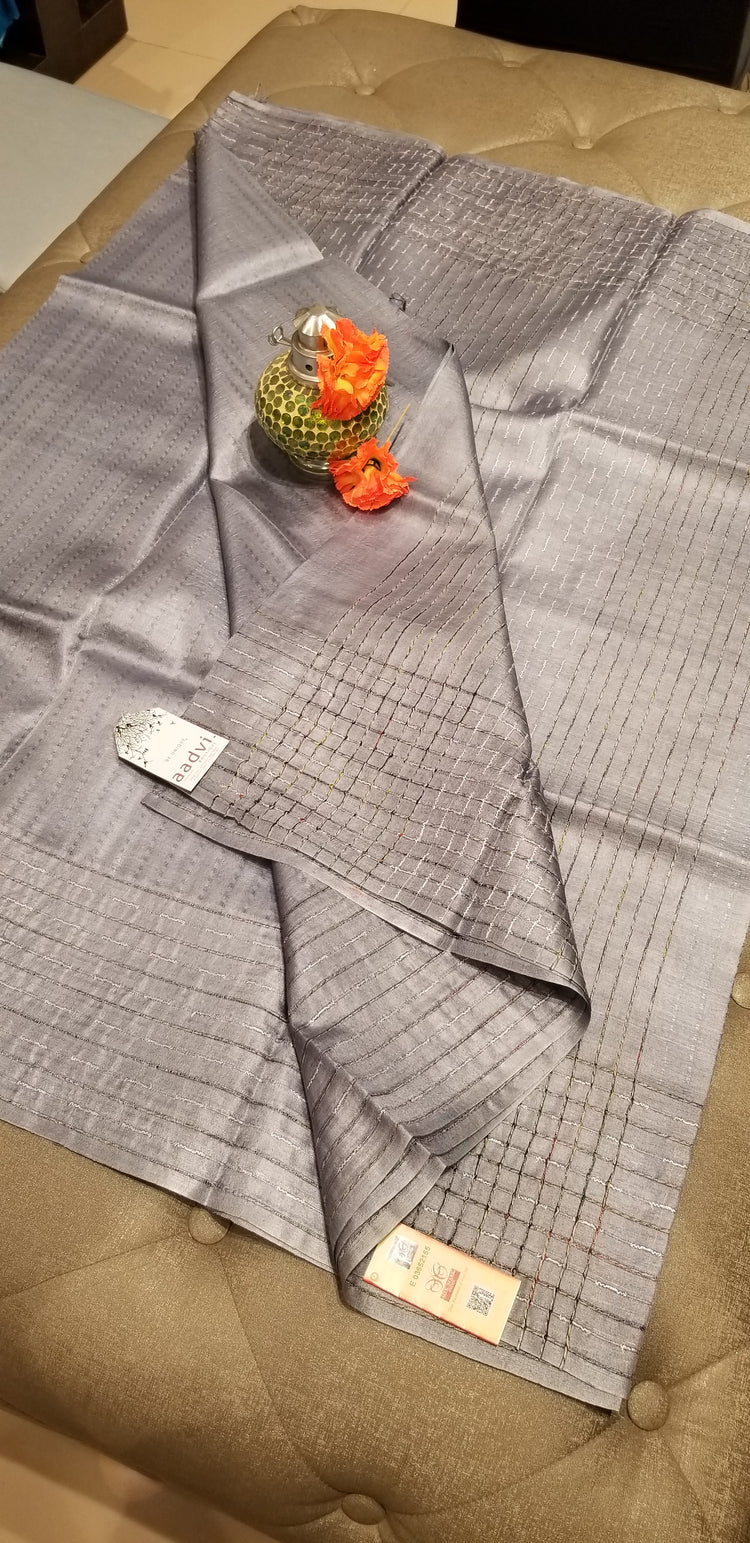 Steel Handwoven Pure Tussar Silk